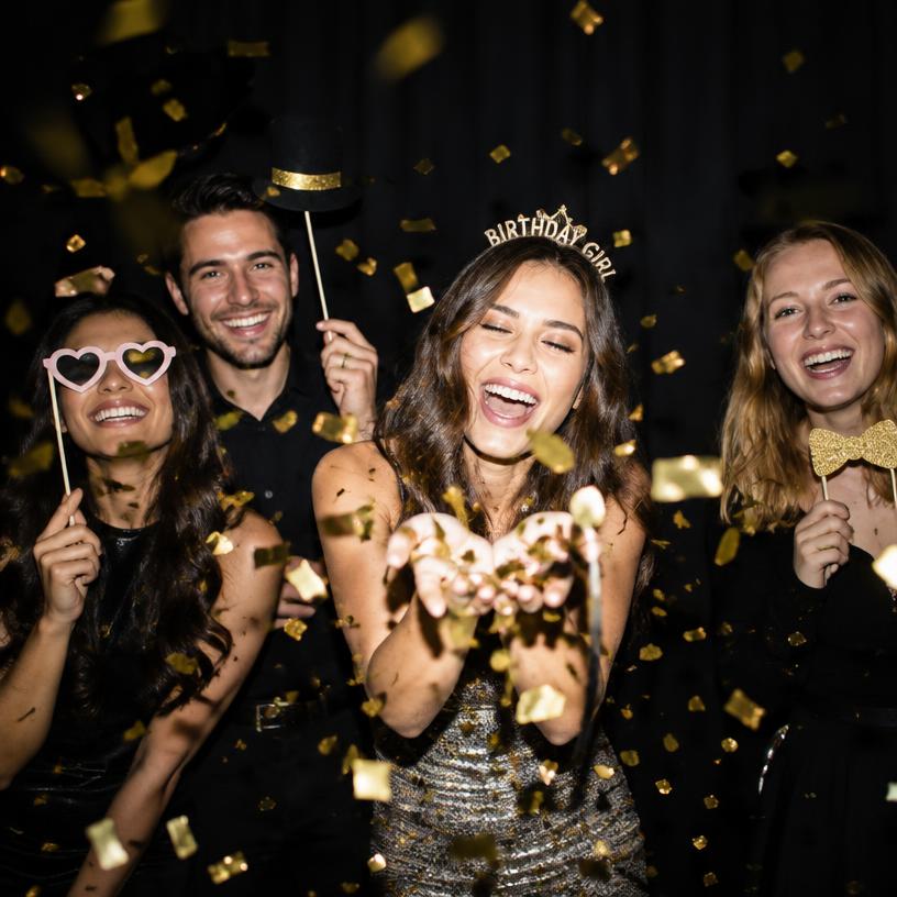 Birthday celebration with gold confetti